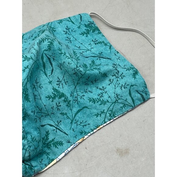 handmade facemask elastic straps for ears reversible yellow blue floral 8" new - Picture 4 of 5